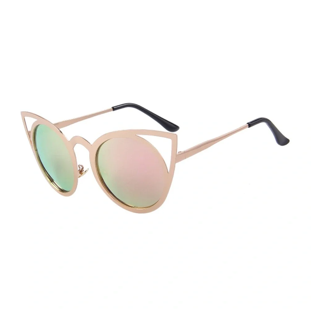 Mirrored Pink Round Lens Cat Eye Cut Out Sunglasses - Picture 4 of 6